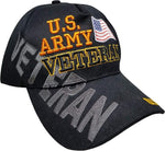 Army Veteran Hat with American Flag Black Embroidered Baseball Cap
