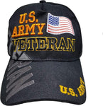 Army Veteran Hat with American Flag Black Embroidered Baseball Cap