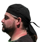 Black Bandana Dorag Cap with Sweatband and Mesh Liner, Cotton Solid Motorcycle Biker Durag Skull Hat