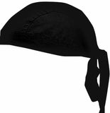 Black Bandana Dorag Cap with Sweatband and Mesh Liner, Cotton Solid Motorcycle Biker Durag Skull Hat