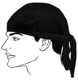 Black Bandana Dorag Cap with Sweatband and Mesh Liner, Cotton Solid Motorcycle Biker Durag Skull Hat