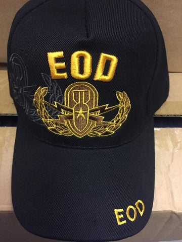 EOD Hat Army Baseball Cap Black and Gold with Logo Emblem Mens Headwear