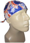 Red White and Blue Tie Dye Bandana Dorag Cap with Sweatband Tye Die Doo Rag 1960s Hippie Fun Woodstock Cotton Motorcycle Biker Durag Skull Hat Made in America