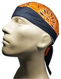 Orange Bandana Dorag Cap with Sweatband and Mesh Liner, Black and White Paisley Cotton Solid Motorcycle Biker Durag Skull Hat