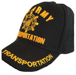 Transportation Hat Army Baseball Cap Black and Gold with Logo Emblem Mens Headwear