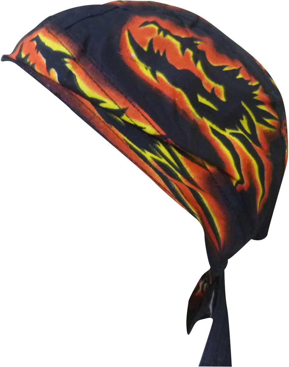CLEARANCE Flaming Dragon Dorag with Flames Black Doo Rag Headwrap Cott ...