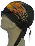Doo Rag with Side Flames Black Head Wrap Durag Skull Cap Cotton Sporty Motorcycle Hat