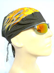 Doo Rag with Side Flames Black Head Wrap Durag Skull Cap Cotton Sporty Motorcycle Hat