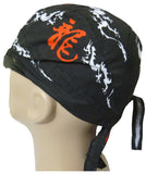 Asian Dragon Doo Rag Chinese Letters Black Headwrap Trucker Durag Skull Cap Cotton Sporty Motorcycle Hat