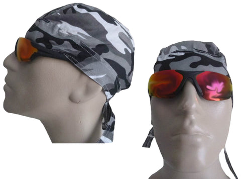 Gray Urban Camouflage Head Wrap Doo Rag Camo Durag Skull Cap Cotton Sporty Motorcycle Hat