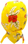 Fun Yellow Hawaiian Tropical Flowers Headwrap Doo Rag Durag Skull Cap Cotton Sporty Motorcycle Hat