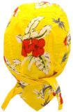 Fun Yellow Hawaiian Tropical Flowers Headwrap Doo Rag Durag Skull Cap Cotton Sporty Motorcycle Hat