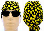 Fun Smiley Face Yellow and Black Happy Headwrap Doo Rag Durag Skull Cap Cotton Sporty Motorcycle Hat