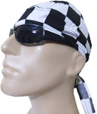 Black and White Checkered Flag Skull Cap Checkers Racing DoRag Motorcycle Hat with SWEATBAND