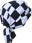 Black and White Checkered Flag Skull Cap Checkers Racing DoRag Motorcycle Hat with SWEATBAND