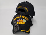 Vietnam Veteran Marine Hat, Black Baseball Cap with Ribbons and Stars