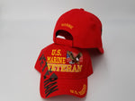 Marine Veteran Hat, Red Baseball Cap with American Flag and Eagle