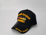 Vietnam Veteran Marine Hat, Black Baseball Cap with Ribbons and Stars
