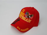 Marine Veteran Hat, Red Baseball Cap with American Flag and Eagle