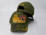 Marine Veteran OD Green Hat, Olive Drab Baseball Cap, Eagle and American Flag