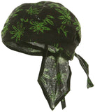 Cannabis Weed Leaf Doo Rag Hat Bandana Head Wrap Black and Green for Men or Women