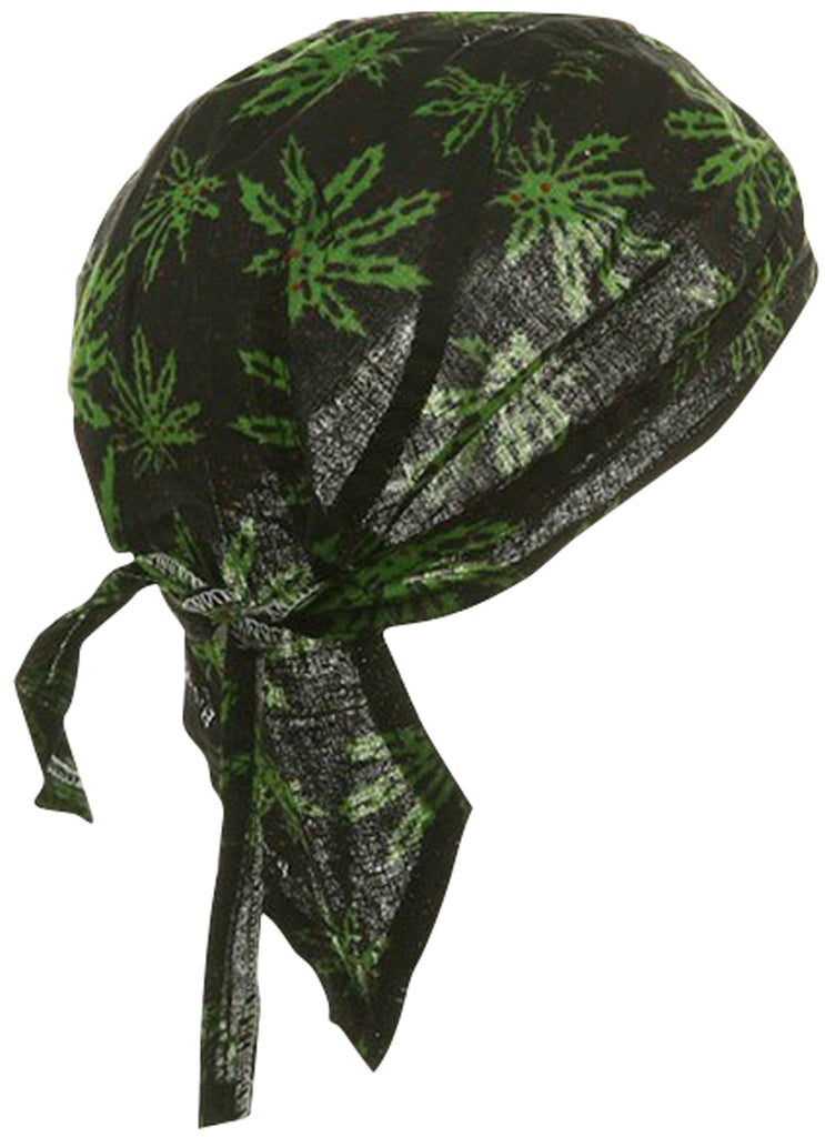 Cannabis Weed Leaf Doo Rag Hat Bandana Head Wrap Black and Green