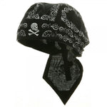 Skull and Crossbones Skeleton Paisley Doo Rag Cap Biker Hat Bandana Head Wrap Black and White for Men or Women