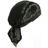 Skull and Crossbones Skeleton Paisley Doo Rag Cap Biker Hat Bandana Head Wrap Black and White for Men or Women