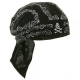 Skull and Crossbones Skeleton Paisley Doo Rag Cap Biker Hat Bandana Head Wrap Black and White for Men or Women