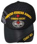 Army Medic Baseball Cap, Black U.S. Military Hat, Leather and Air Mesh, Officially Licensed