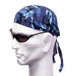 Blue and Black Woodland Camouflage Doo Rag Camo Motorcycle Skull Cap Bandana Dorag Headwrap