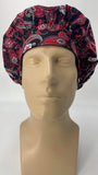 Surgical Hat Nursing Scrub Bonnet Surgeons Scrubs Cap Bouffant for Long Hair, Cotton, Black White Red Gray Flowers and Paisley