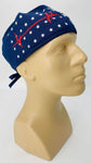 Caduceus EKG Heartbeat with Stars Nursing Scrub Hat Surgeons Cap, Cotton, Navy Blue Red and White