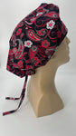 Surgical Hat Nursing Scrub Bonnet Surgeons Scrubs Cap Bouffant for Long Hair, Cotton, Black White Red Gray Flowers and Paisley