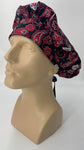 Surgical Hat Nursing Scrub Bonnet Surgeons Scrubs Cap Bouffant for Long Hair, Cotton, Black White Red Gray Flowers and Paisley