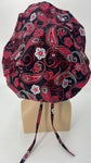 Surgical Hat Nursing Scrub Bonnet Surgeons Scrubs Cap Bouffant for Long Hair, Cotton, Black White Red Gray Flowers and Paisley