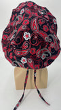 Surgical Hat Nursing Scrub Bonnet Surgeons Scrubs Cap Bouffant for Long Hair, Cotton, Black White Red Gray Flowers and Paisley
