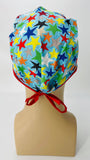 Scrub Hat Nursing Cap Gift for Doctor, Pediatrician Cardiologist Surgeon Nurse OR ER Xray Tech Veterinarian, Blue with Colorful Stars