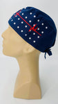 Caduceus EKG Heartbeat with Stars Nursing Scrub Hat Surgeons Cap, Cotton, Navy Blue Red and White
