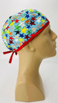 Stars Nursing Scrub Hat Surgeons Cap, Cotton, Light Blue and Red with Assorted Colors