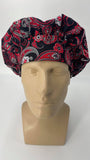 Surgical Hat Nursing Scrub Bonnet Surgeons Scrubs Cap Bouffant for Long Hair, Cotton, Black White Red Gray Flowers and Paisley