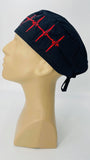 Scrub Hat Nursing Cap Gift for Doctor, EKG Cardiologist Surgeon Nurse OR ER Xray Tech Veterinarian, Black and Red