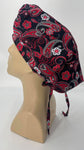 Surgical Hat Nursing Scrub Bonnet Surgeons Scrubs Cap Bouffant for Long Hair, Cotton, Black White Red Gray Flowers and Paisley