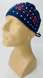 Scrub Cap Medical Surgeon Head Cover Surgical Hat Nurse Nursing Operating Room, Red White BlueCaduceus