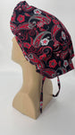 Surgical Hat Nursing Scrub Bonnet Surgeons Scrubs Cap Bouffant for Long Hair, Cotton, Black White Red Gray Flowers and Paisley