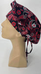 Surgical Hat Nursing Scrub Bonnet Surgeons Scrubs Cap Bouffant for Long Hair, Cotton, Black White Red Gray Flowers and Paisley