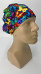 Butterflies Nursing Scrub Hat Scrubs Cap Bonnet for Long Hair, Cotton, Black with Colorful Rainbow Colors