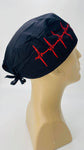 Scrub Hat Nursing Cap Gift for Doctor, EKG Cardiologist Surgeon Nurse OR ER Xray Tech Veterinarian, Black and Red