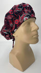 Surgical Hat Nursing Scrub Bonnet Surgeons Scrubs Cap Bouffant for Long Hair, Cotton, Black White Red Gray Flowers and Paisley
