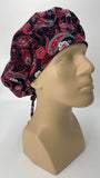 Surgical Hat Nursing Scrub Bonnet Surgeons Scrubs Cap Bouffant for Long Hair, Cotton, Black White Red Gray Flowers and Paisley